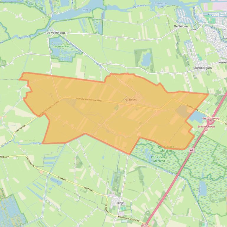 Kaart van postcodegebied 9245.