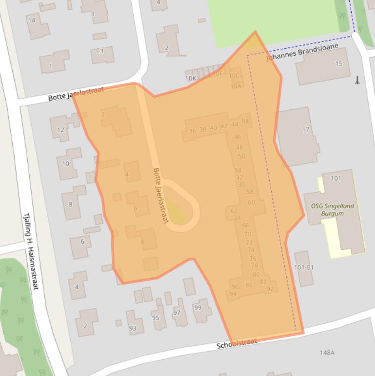 Kaart van postcodegebied 9251BJ.