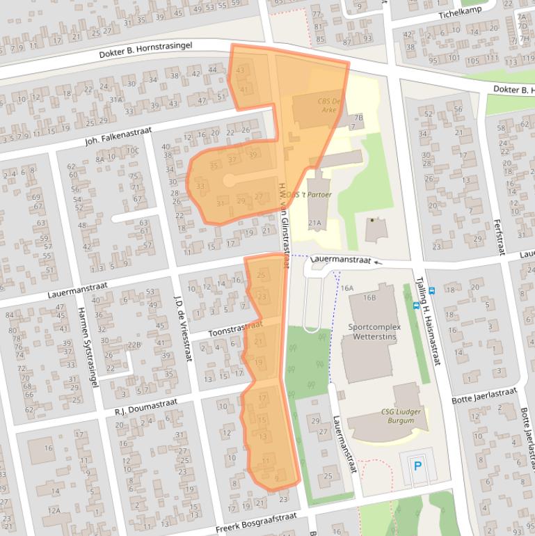 Kaart van postcodegebied 9251CL.