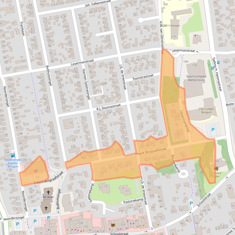 Kaart van postcodegebied 9251CT.