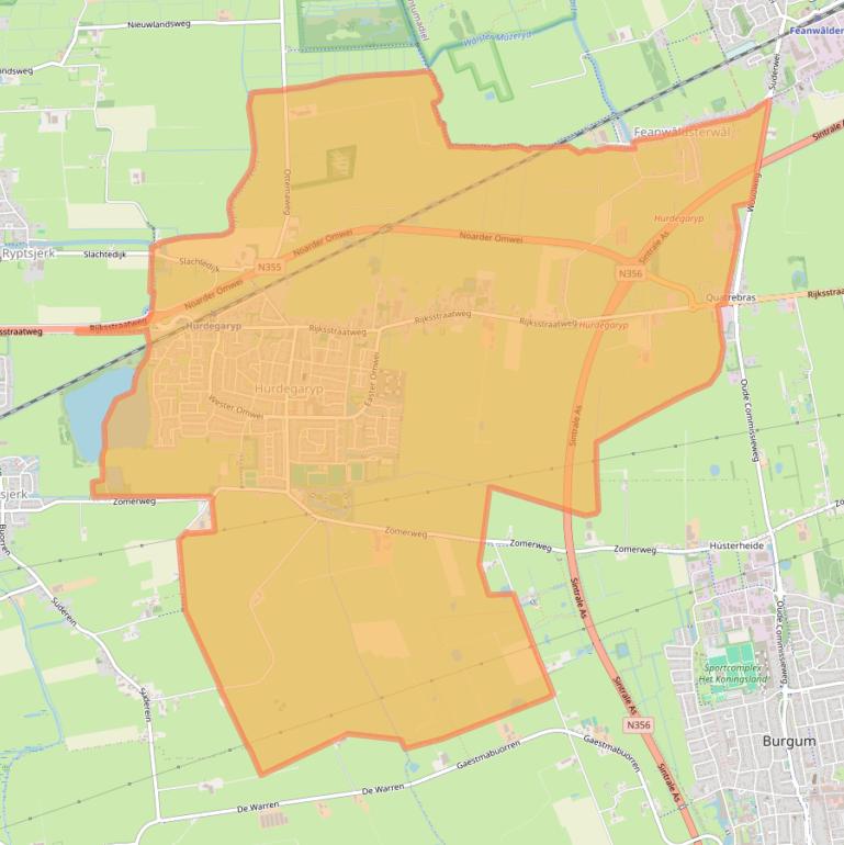 Kaartafbeelding, ingezoomd op postcodegebied 9254.