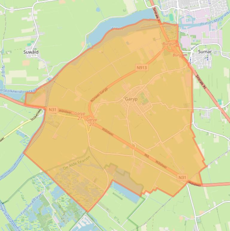 Kaartafbeelding, ingezoomd op postcodegebied 9263.