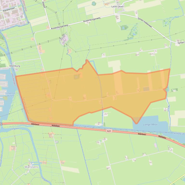 Kaart van postcodegebied 9265XJ.