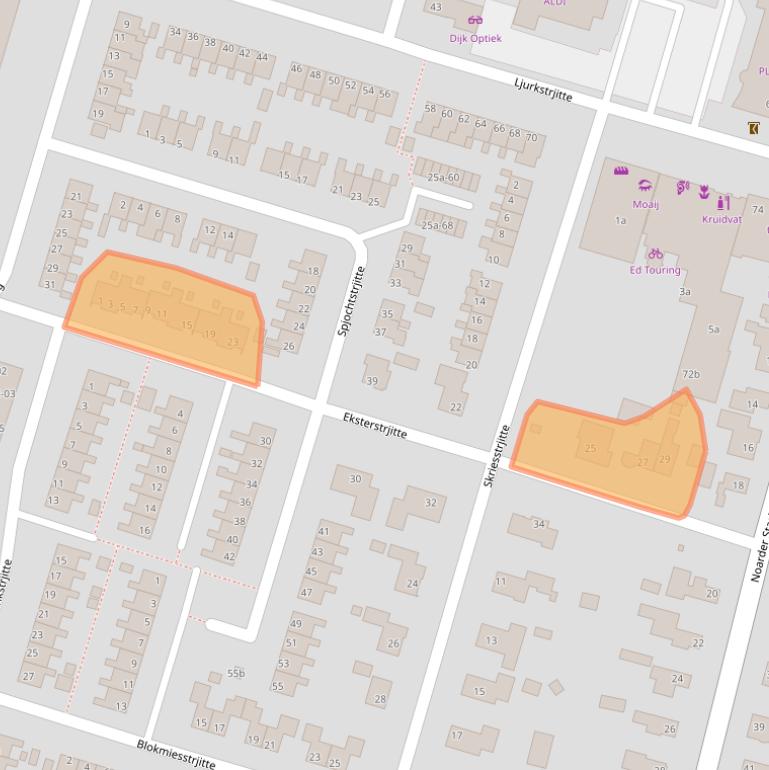 Kaart van postcodegebied 9271CX.