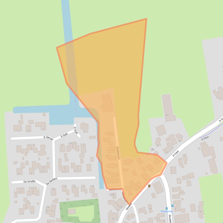 Kaart van postcodegebied 9284TB.