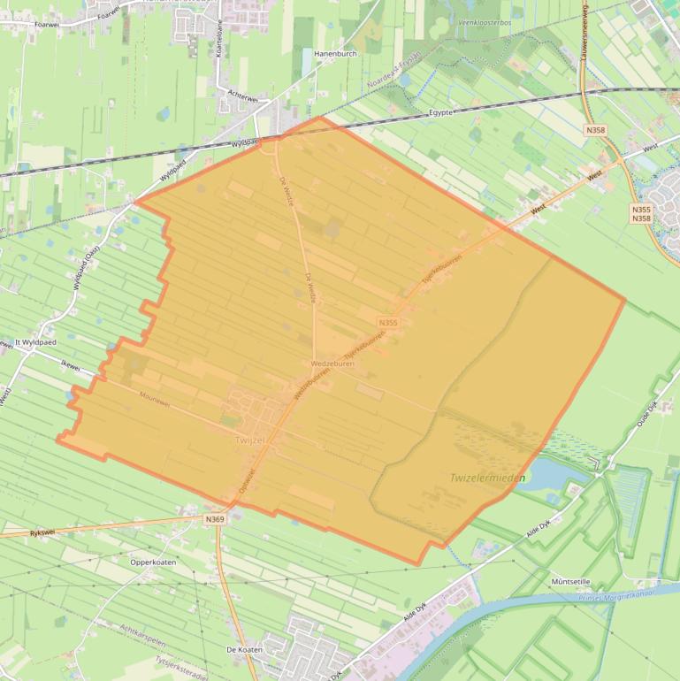 Kaartafbeelding, ingezoomd op postcodegebied 9286.