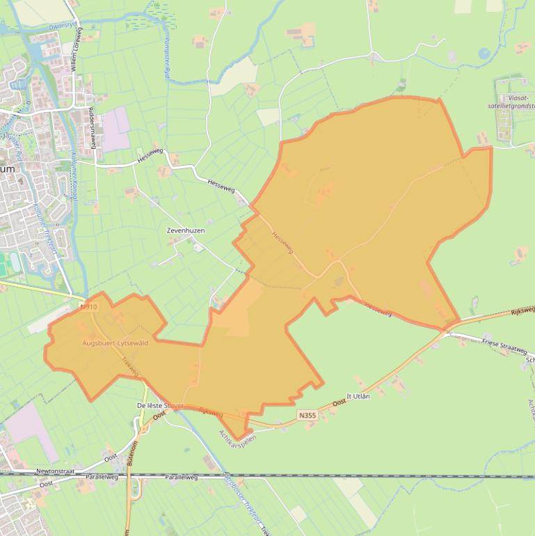 Kaart van postcodegebied 9292.