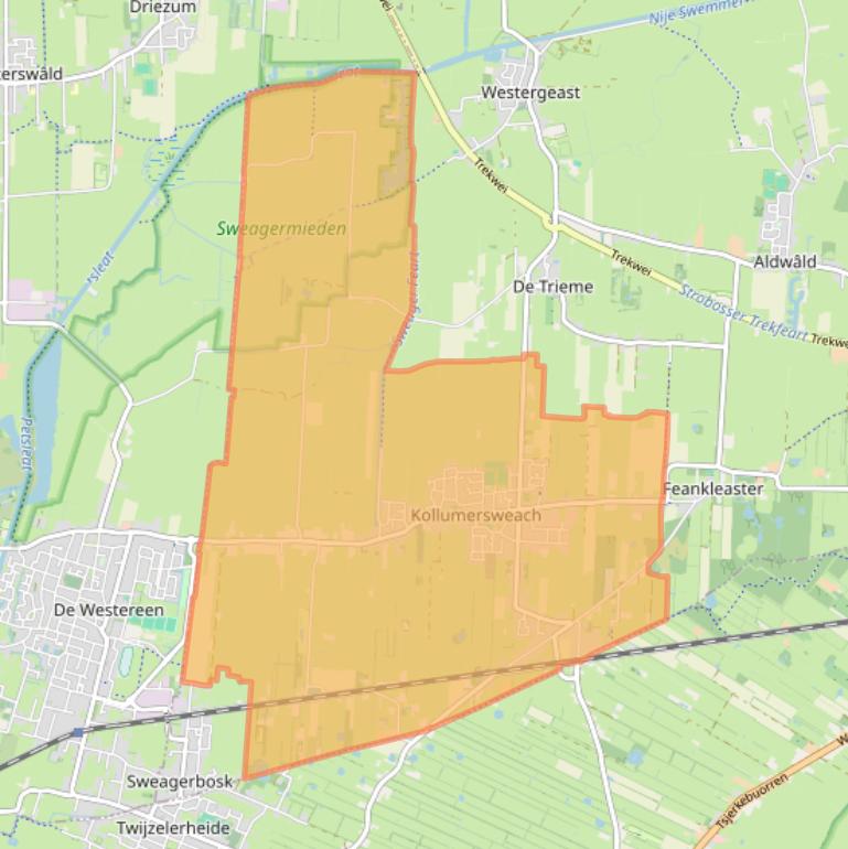 Kaartafbeelding, ingezoomd op postcodegebied 9298.
