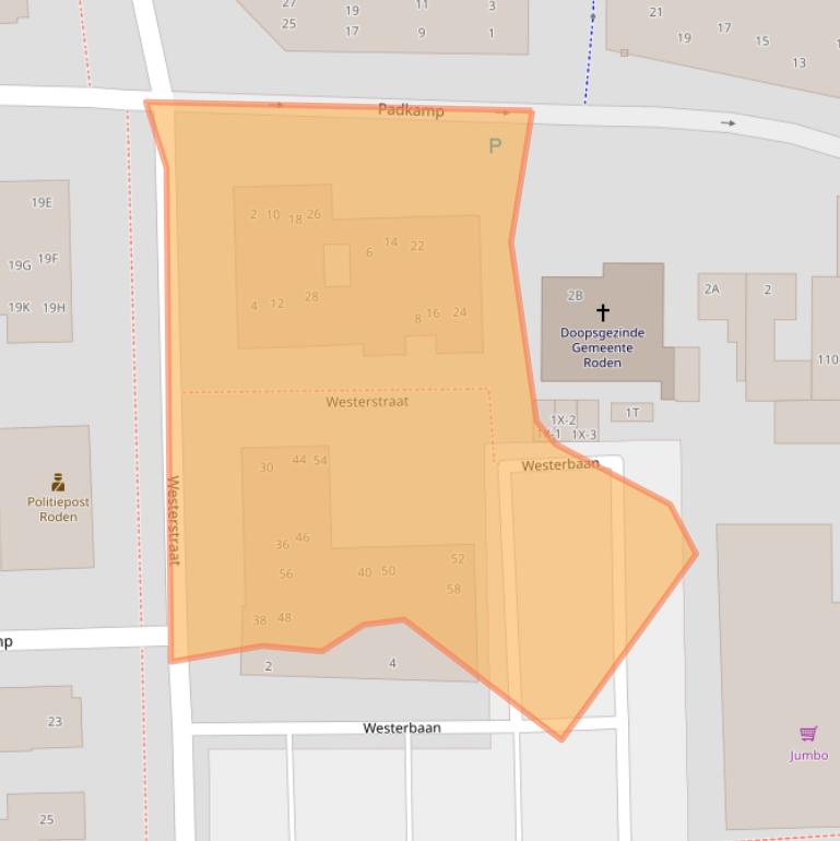 Kaart van postcodegebied 9301BA.