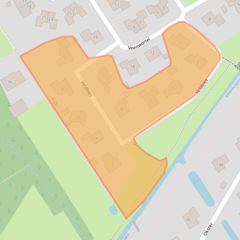 Kaart van postcodegebied 9302AX.