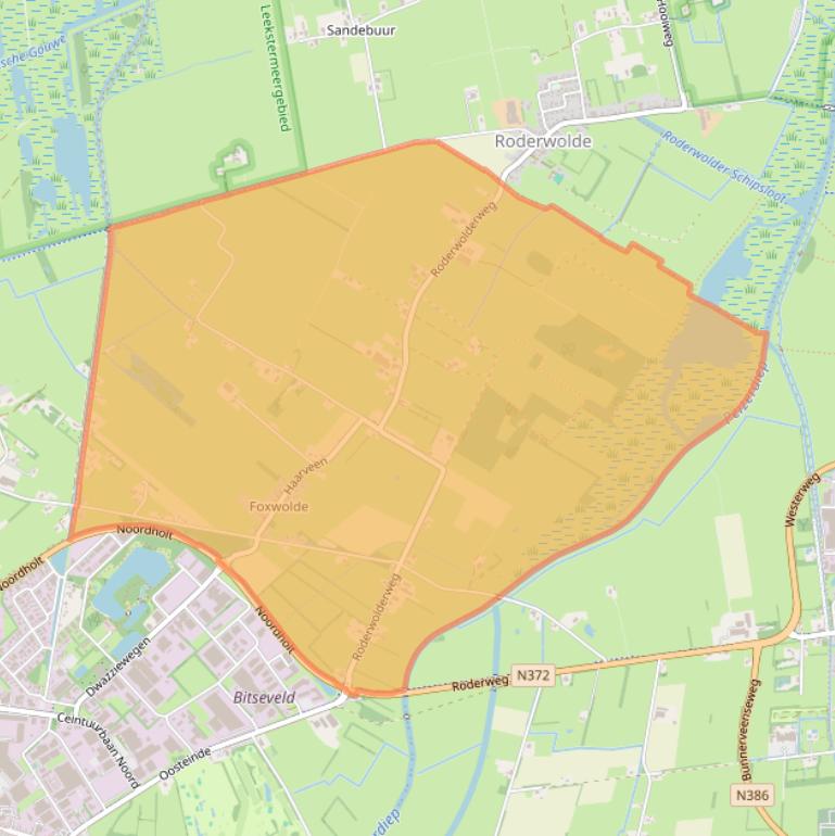 Kaartafbeelding, ingezoomd op postcodegebied 9314.