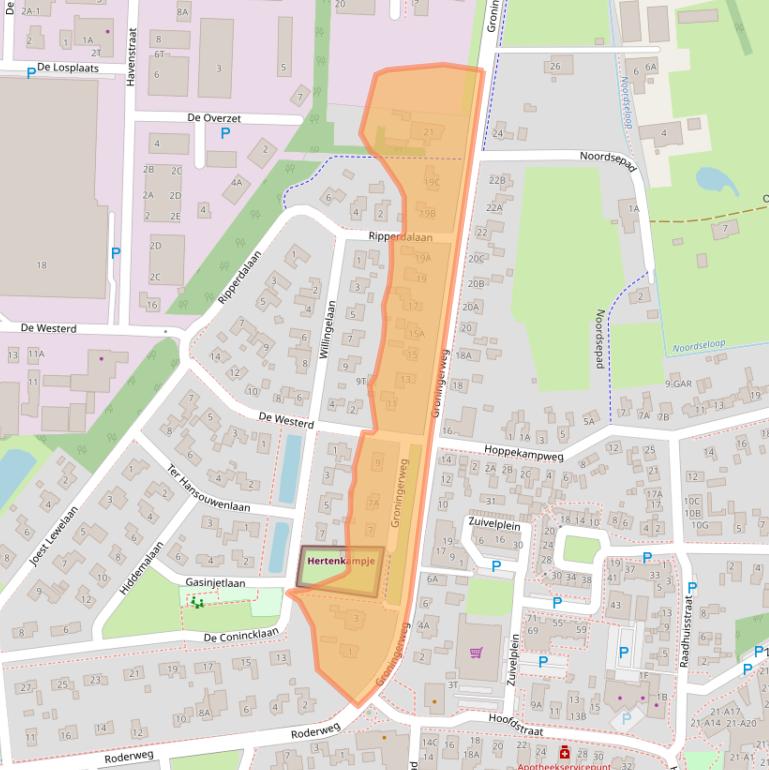 Kaart van postcodegebied 9321AB.