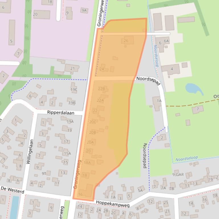 Kaart van postcodegebied 9321AD.