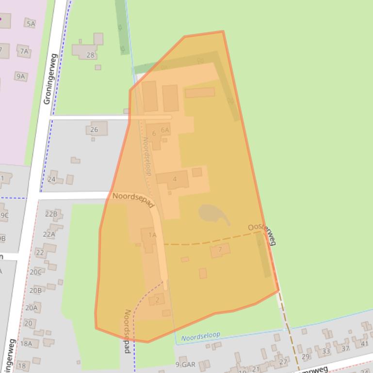 Kaart van postcodegebied 9321AE.