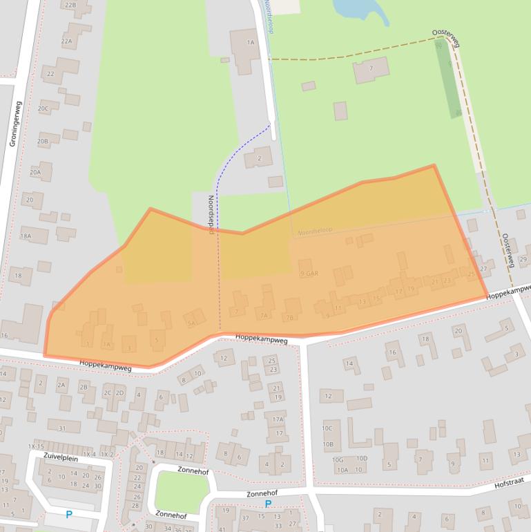 Kaart van postcodegebied 9321BD.