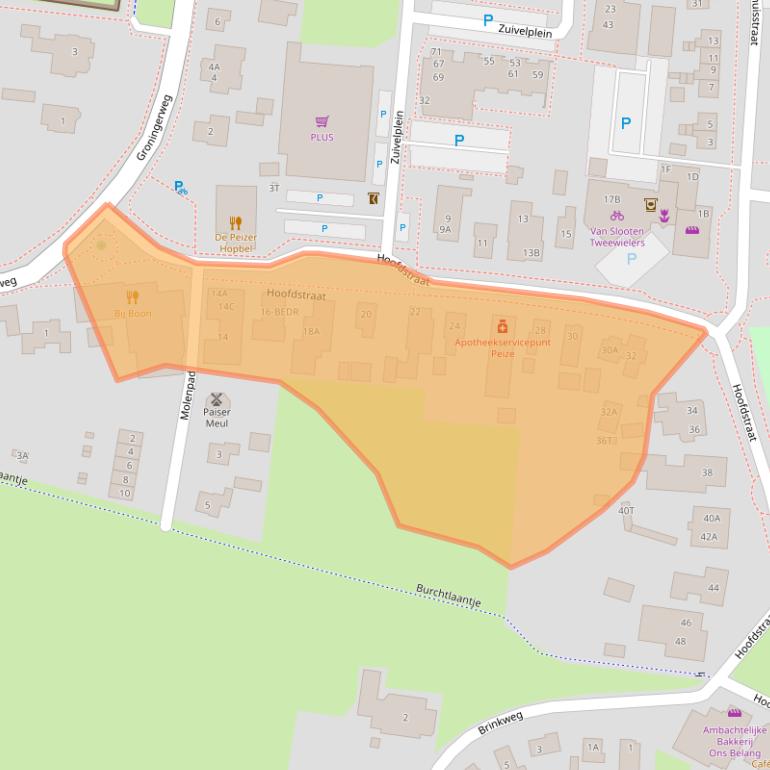 Kaart van postcodegebied 9321CE.