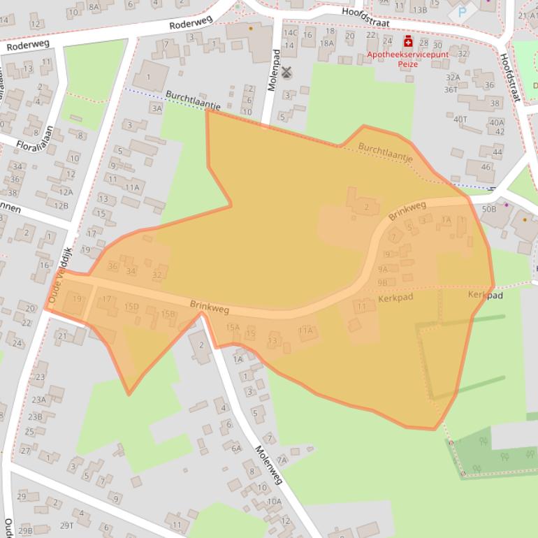 Kaart van postcodegebied 9321HP.