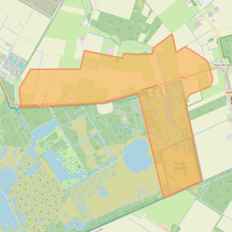 Kaart van postcodegebied 9336TC.