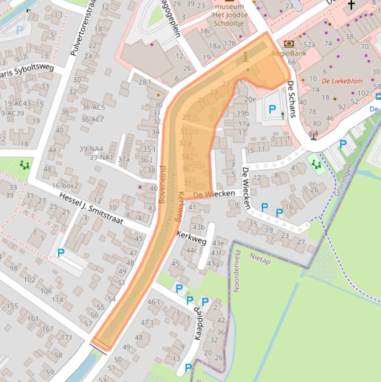 Kaart van postcodegebied 9351AJ.