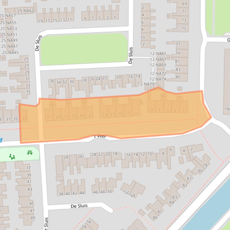 Kaart van postcodegebied 9351DE.