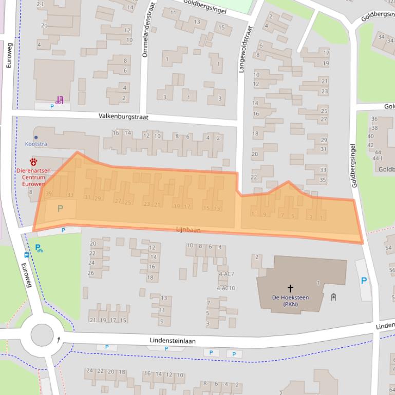 Kaart van postcodegebied 9351EG.