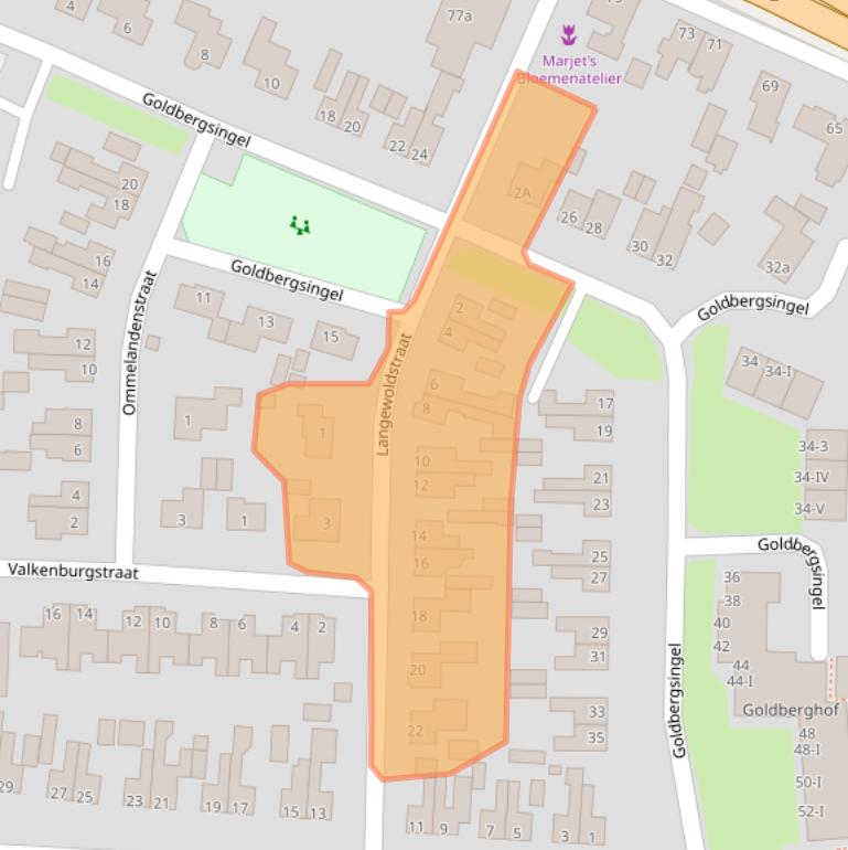 Kaart van postcodegebied 9351EJ.