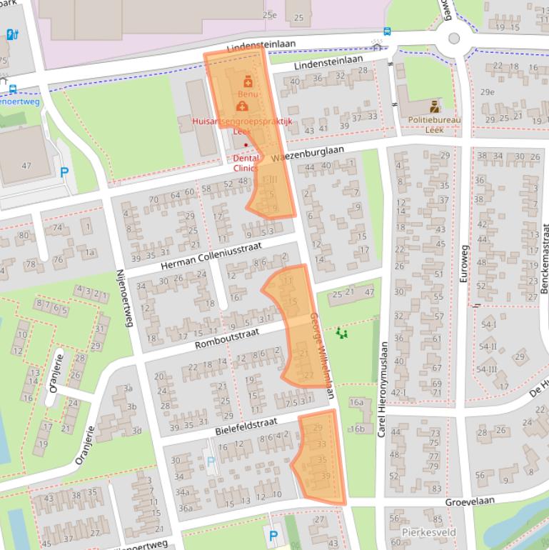 Kaart van postcodegebied 9351GJ.