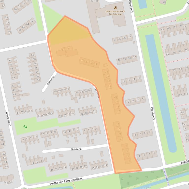 Kaart van postcodegebied 9351JC.