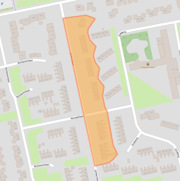 Kaart van postcodegebied 9351JJ.