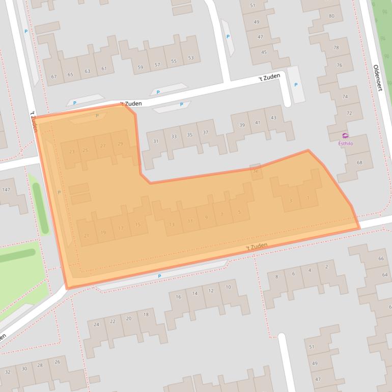Kaart van postcodegebied 9351LA.