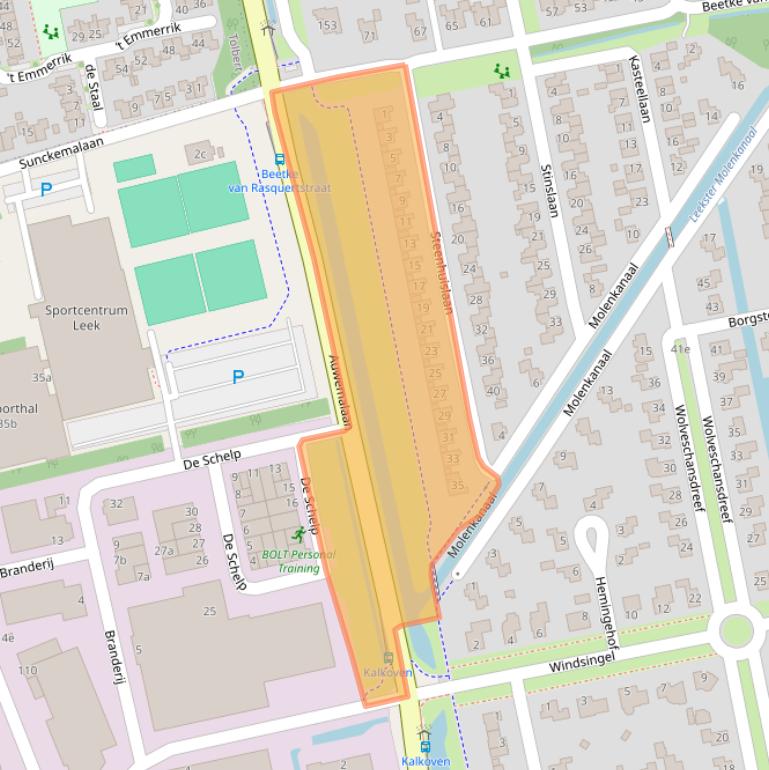 Kaart van postcodegebied 9351SJ.