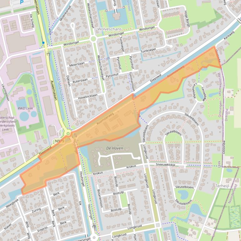 Kaart van postcodegebied 9351TC.