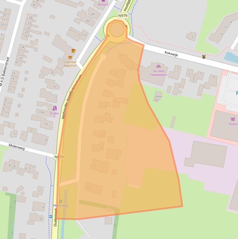 Kaart van postcodegebied 9354AA.