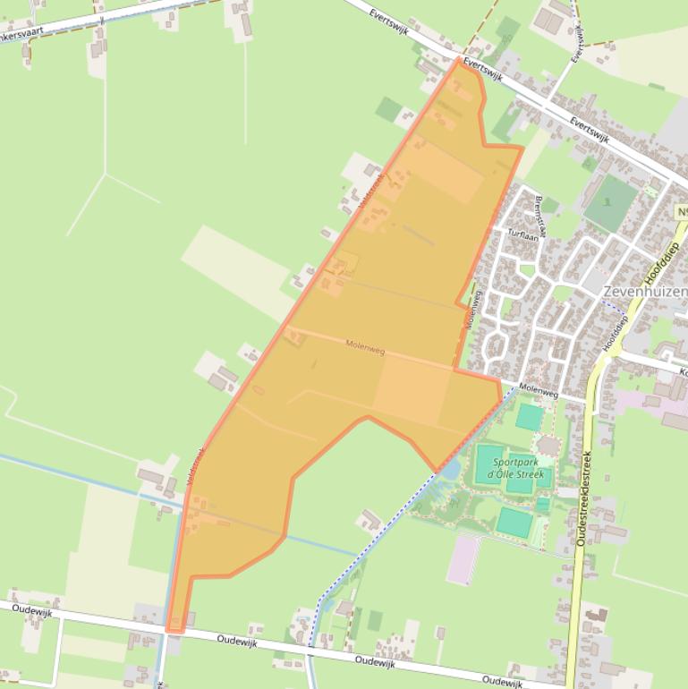 Kaart van postcodegebied 9354VA.