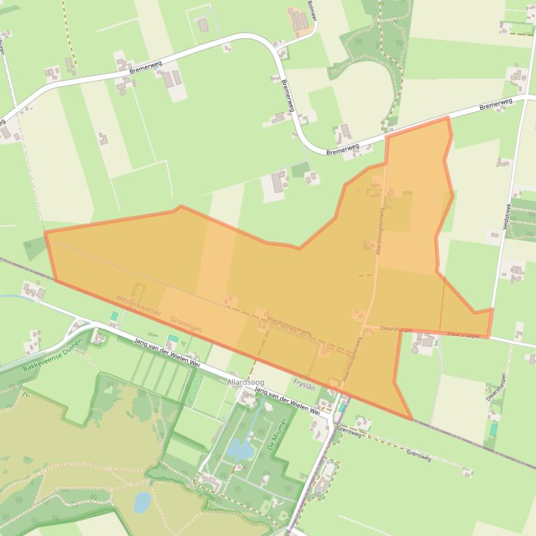 Kaart van postcodegebied 9354VR.