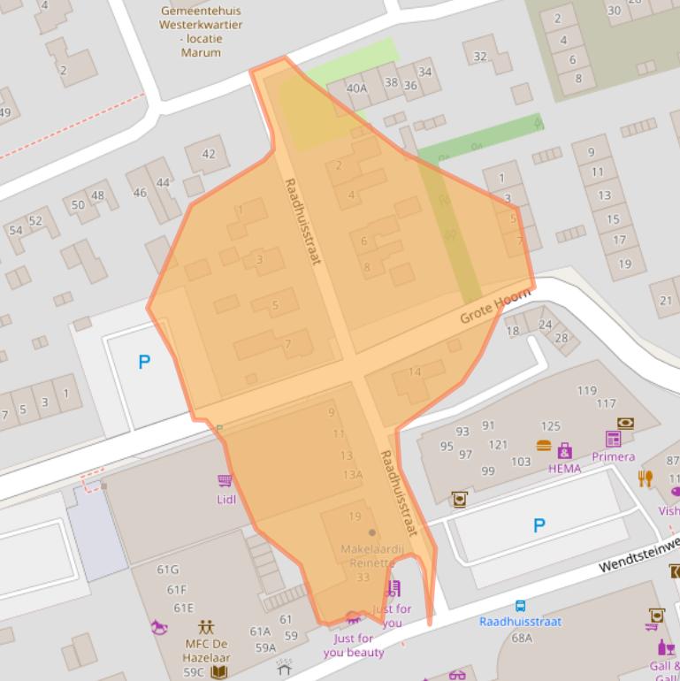 Kaart van postcodegebied 9363CB.