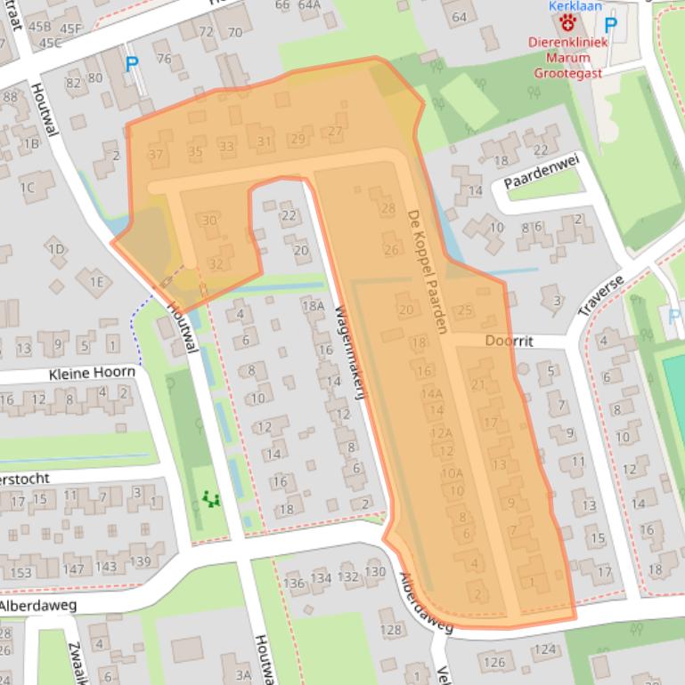 Kaart van postcodegebied 9363LP.