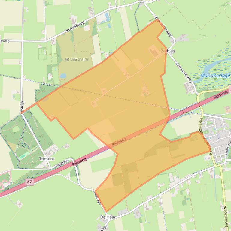 Kaart van postcodegebied 9363VM.