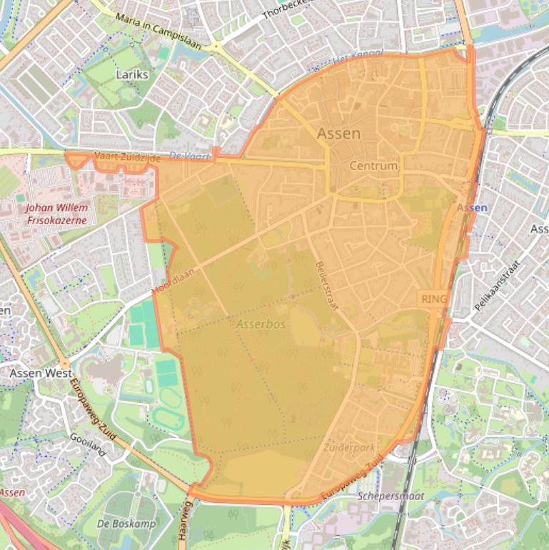 Kaartafbeelding, ingezoomd op postcodegebied 9401.