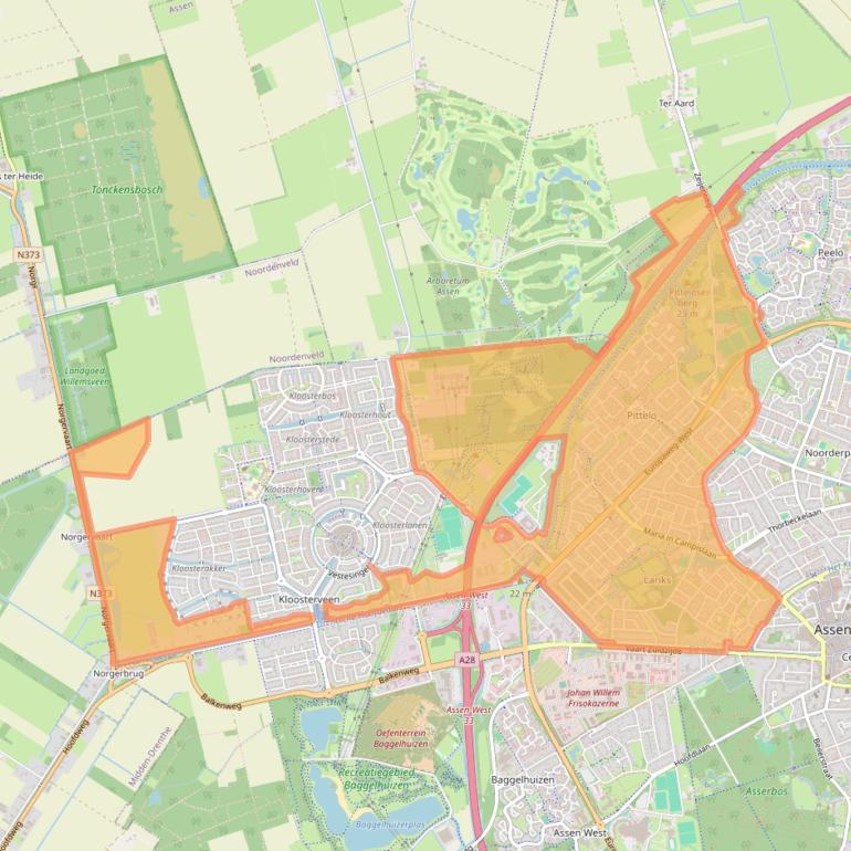 Kaartafbeelding, ingezoomd op postcodegebied 9406.