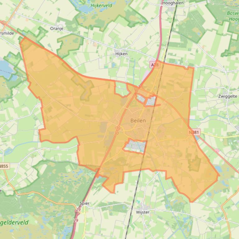 Kaartafbeelding, ingezoomd op postcodegebied 9411.