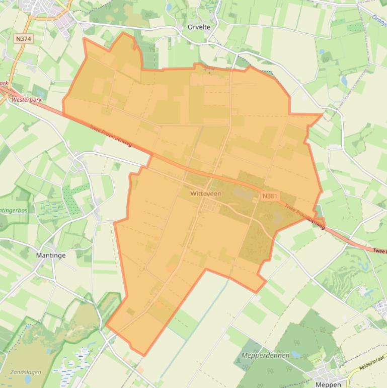 Kaartafbeelding, ingezoomd op postcodegebied 9439.