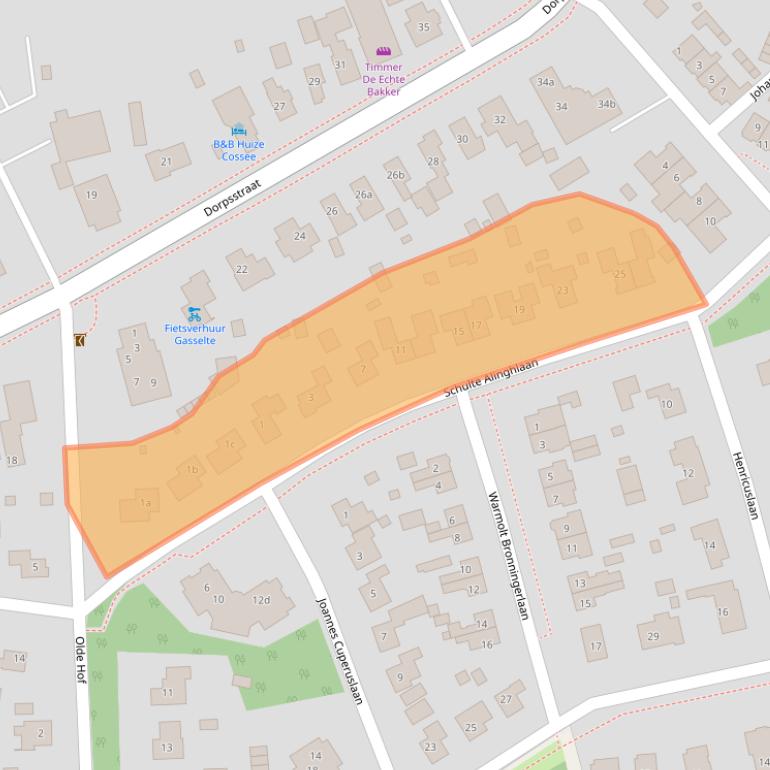 Kaart van postcodegebied 9462SB.