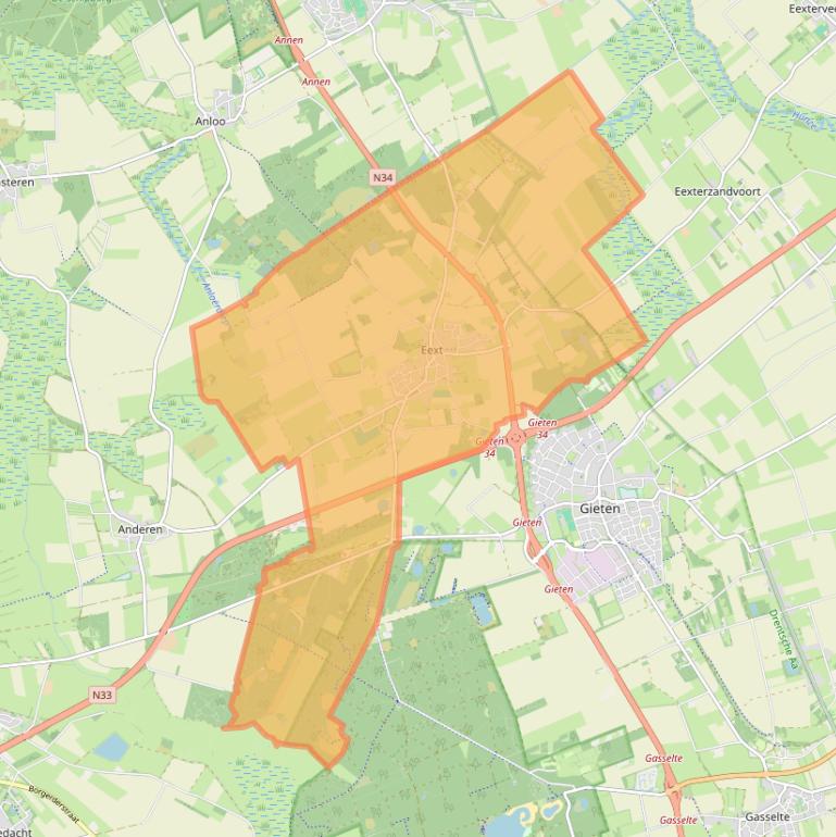 Kaart van postcodegebied 9463.