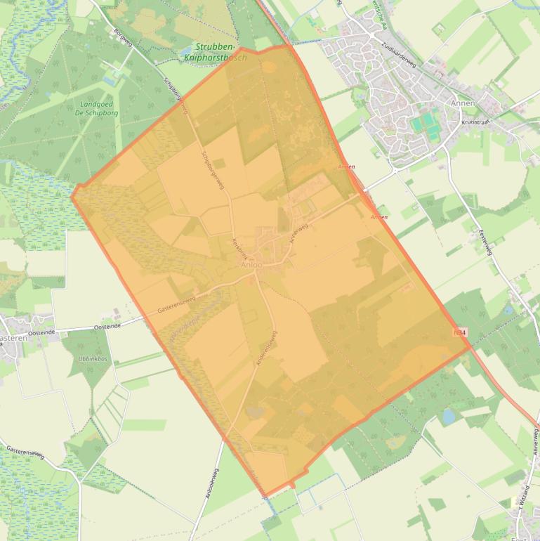 Kaartafbeelding, ingezoomd op postcodegebied 9467.