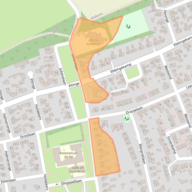 Kaart van postcodegebied 9471EB.