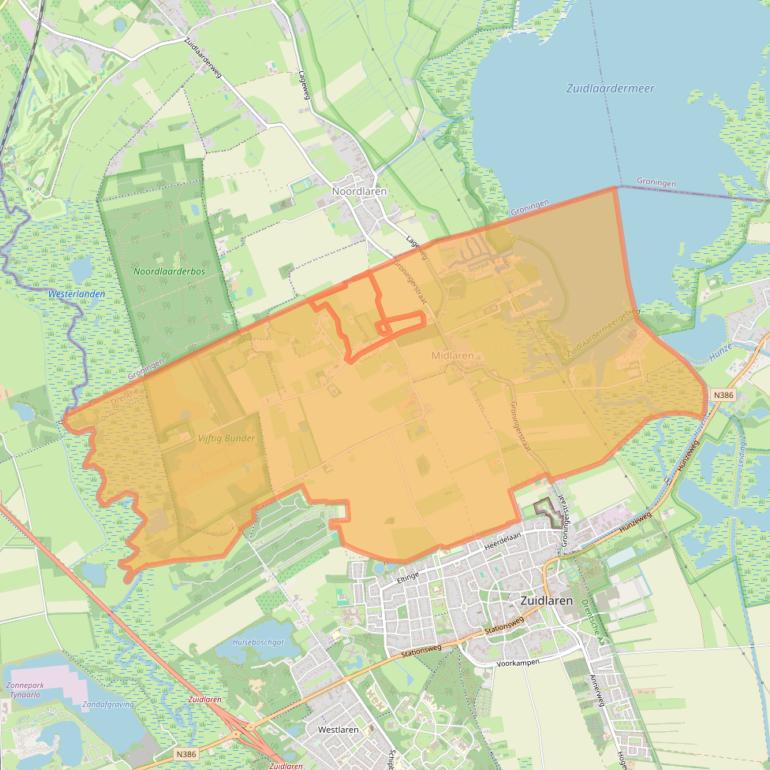 Kaart van postcodegebied 9475.