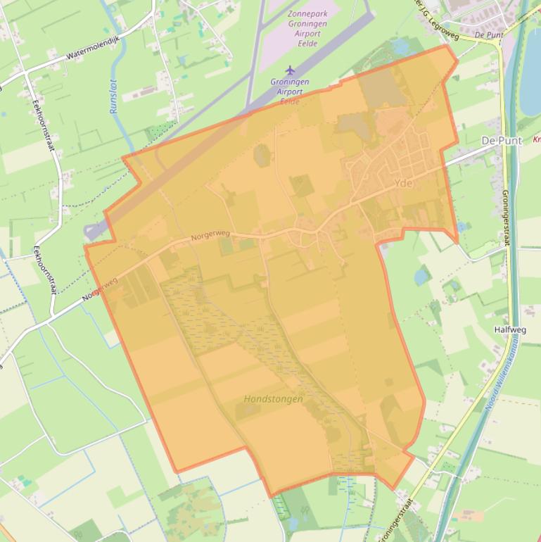 Kaartafbeelding, ingezoomd op postcodegebied 9494.