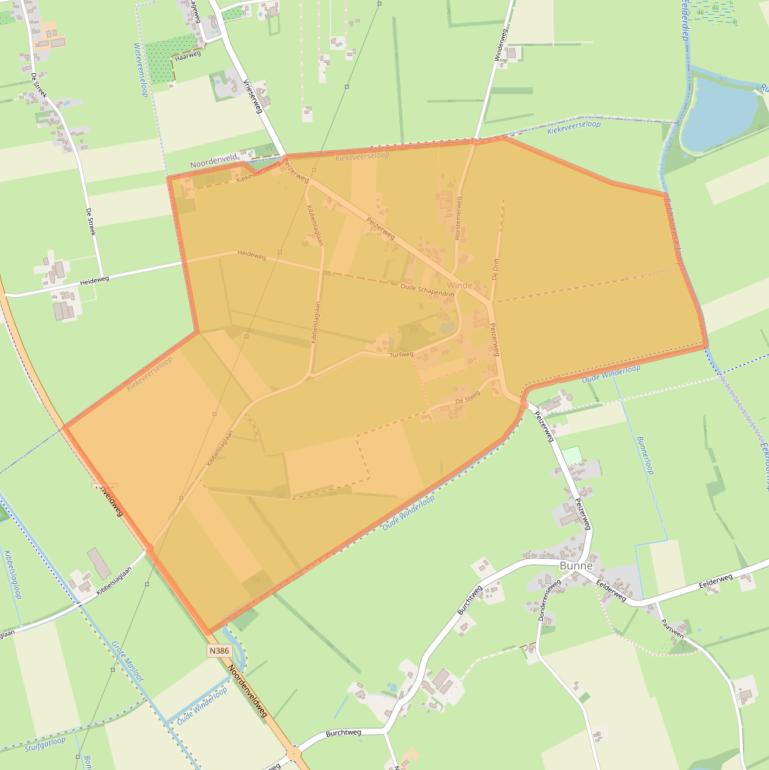 Kaartafbeelding, ingezoomd op postcodegebied 9495.
