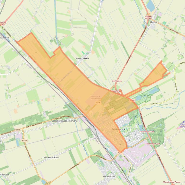 Kaartafbeelding, ingezoomd op postcodegebied 9501.